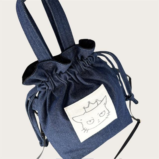 デニムの猫boxer2way巾着ショルダーバッグ | 3枚目