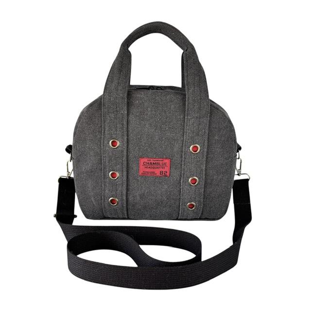 黒帆布の6連ハトメ2wayボストンショルダーバッグ | 3枚目