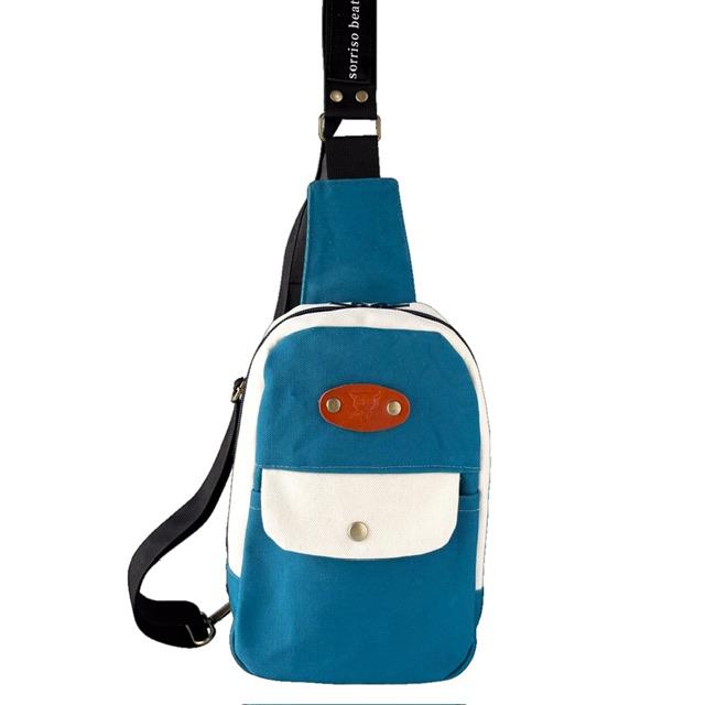 長財布ok⭐︎空色＋生成り帆布の猫boxerボディバッグ | 3枚目