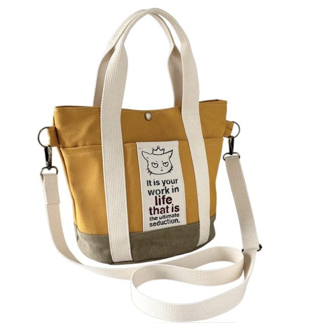 ３色帆布と猫boxerの丸底2wayトートバッグ | 3枚目