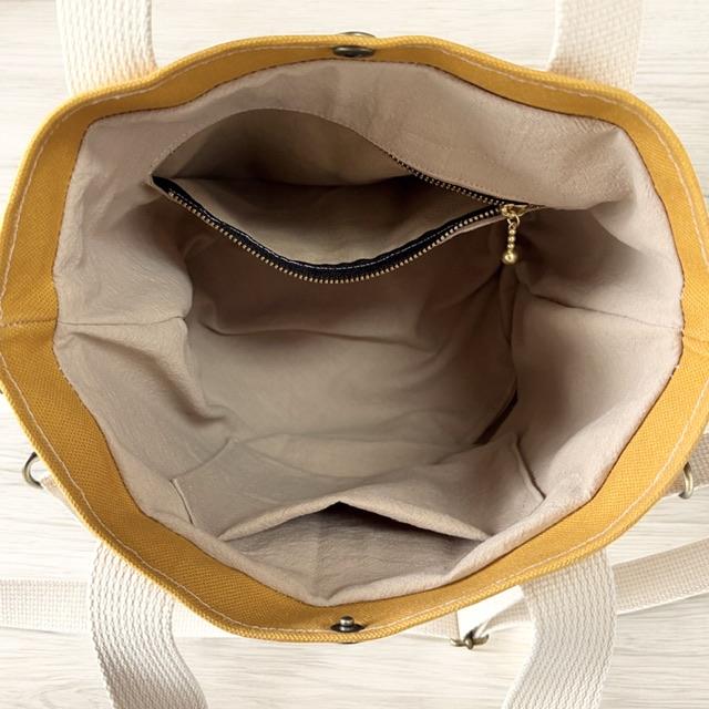 ３色帆布と猫boxerの丸底2wayトートバッグ | 8枚目