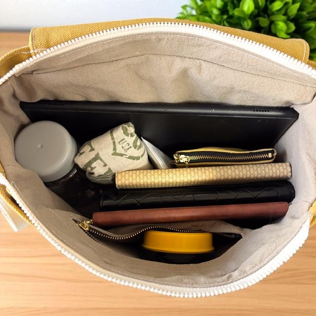 マスタード帆布の猫boxerデカロゴフラップショルダーバッグ | 13枚目