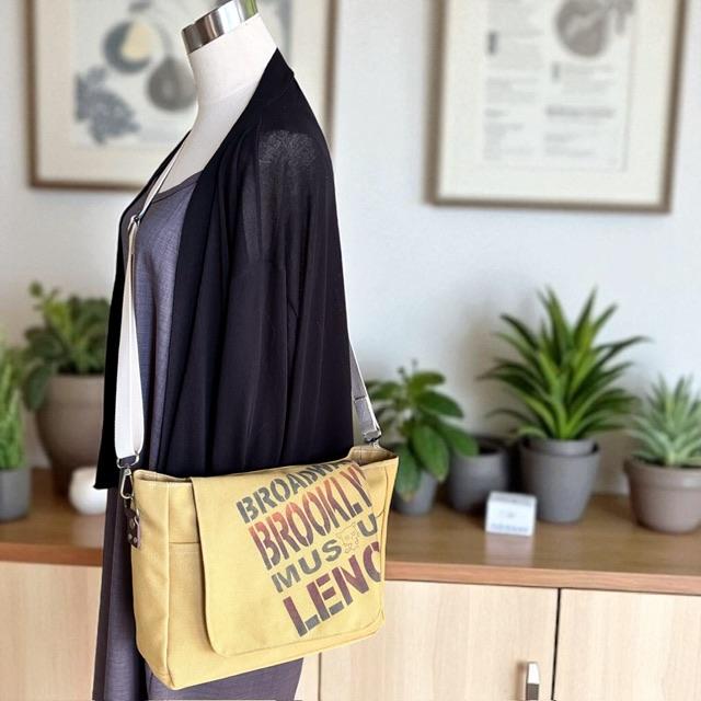 マスタード帆布の猫boxerデカロゴフラップショルダーバッグ | 15枚目