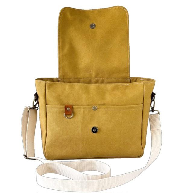 マスタード帆布の猫boxerデカロゴフラップショルダーバッグ | 5枚目