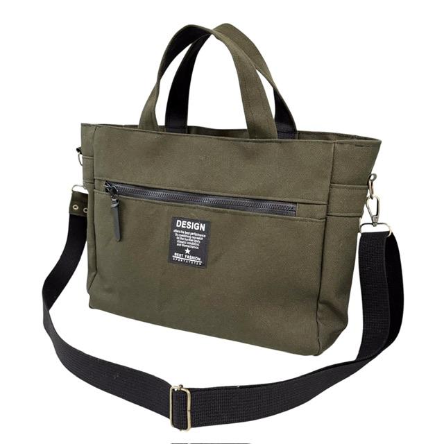 A4入る⭐︎カーキ帆布の男前スクエアトートバッグ