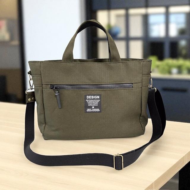 A4入る⭐︎カーキ帆布の男前スクエアトートバッグ | 15枚目