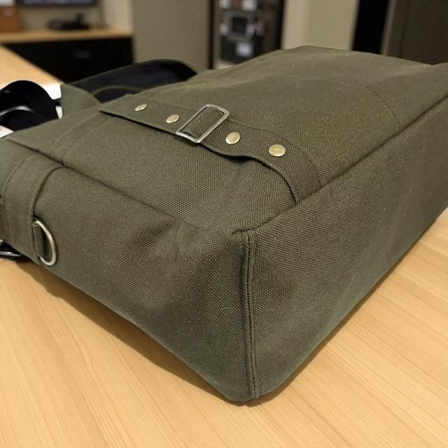 A4入る⭐︎カーキ帆布の男前スクエアトートバッグ | 8枚目
