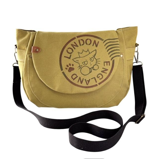 マスタード帆布の猫boxerスタンプフラップバッグ