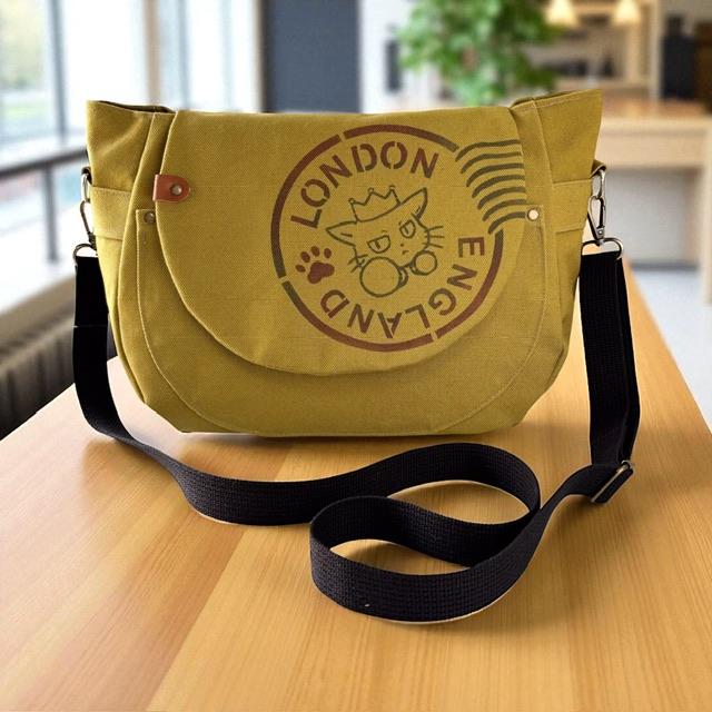 マスタード帆布の猫boxerスタンプフラップバッグ | 15枚目