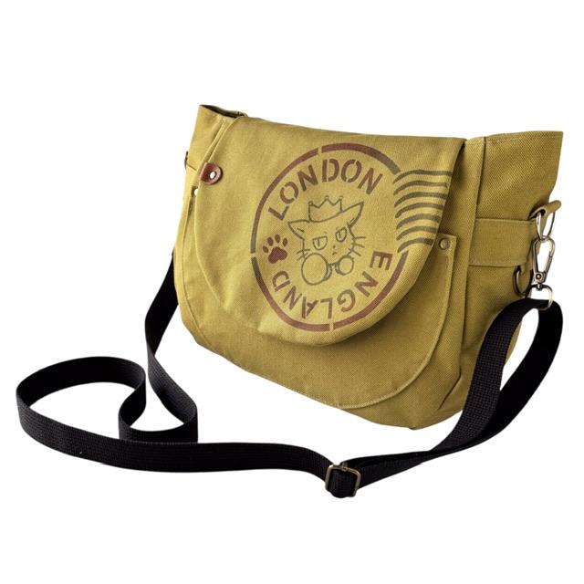 マスタード帆布の猫boxerスタンプフラップバッグ | 2枚目