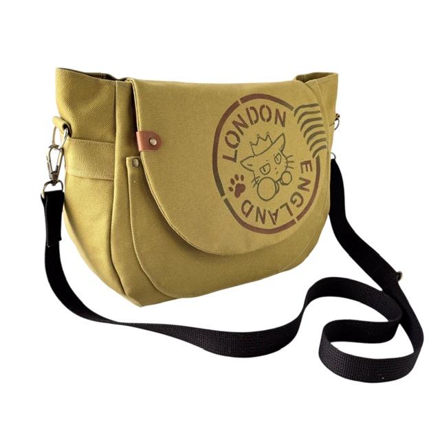 マスタード帆布の猫boxerスタンプフラップバッグ | 4枚目