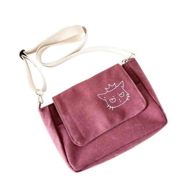 ワインレッド帆布の猫boxerフラップミニショルダーバッグ