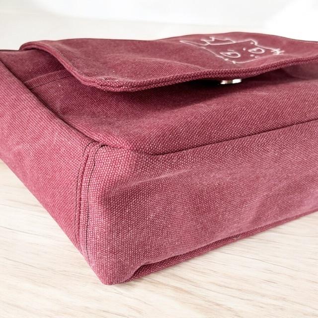 ワインレッド帆布の猫boxerフラップミニショルダーバッグ | 10枚目