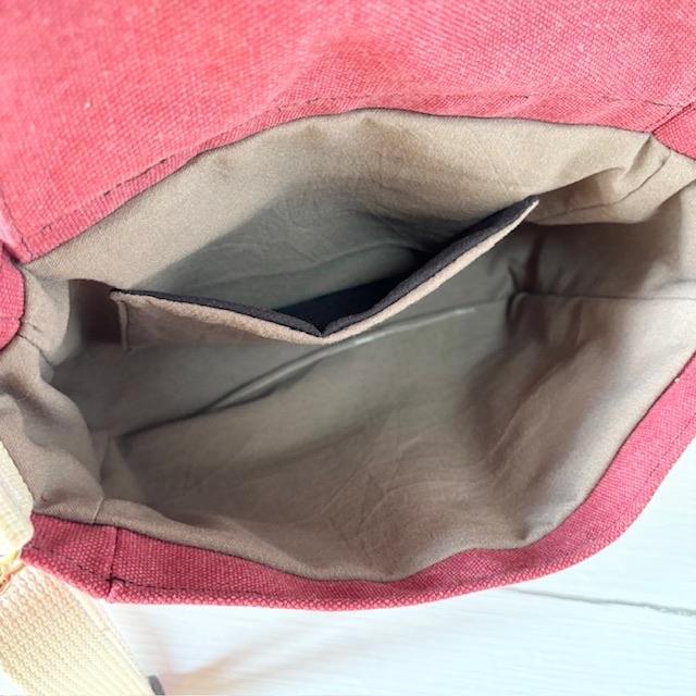 ワインレッド帆布の猫boxerフラップミニショルダーバッグ | 11枚目