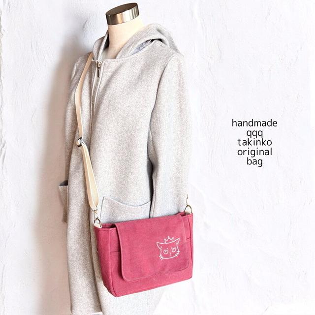 ワインレッド帆布の猫boxerフラップミニショルダーバッグ | 13枚目