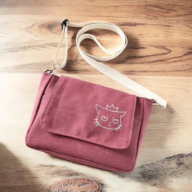 ワインレッド帆布の猫boxerフラップミニショルダーバッグ | 14枚目