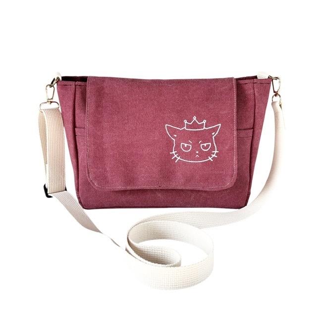 ワインレッド帆布の猫boxerフラップミニショルダーバッグ | 2枚目