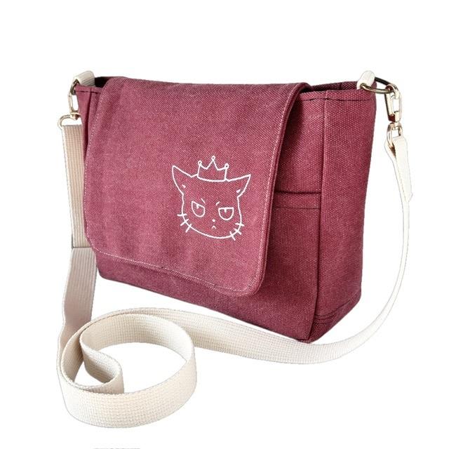 ワインレッド帆布の猫boxerフラップミニショルダーバッグ | 3枚目