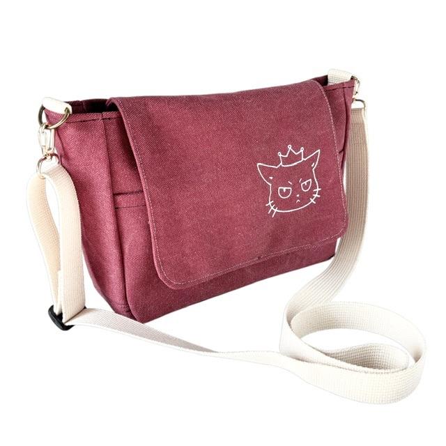 ワインレッド帆布の猫boxerフラップミニショルダーバッグ | 4枚目