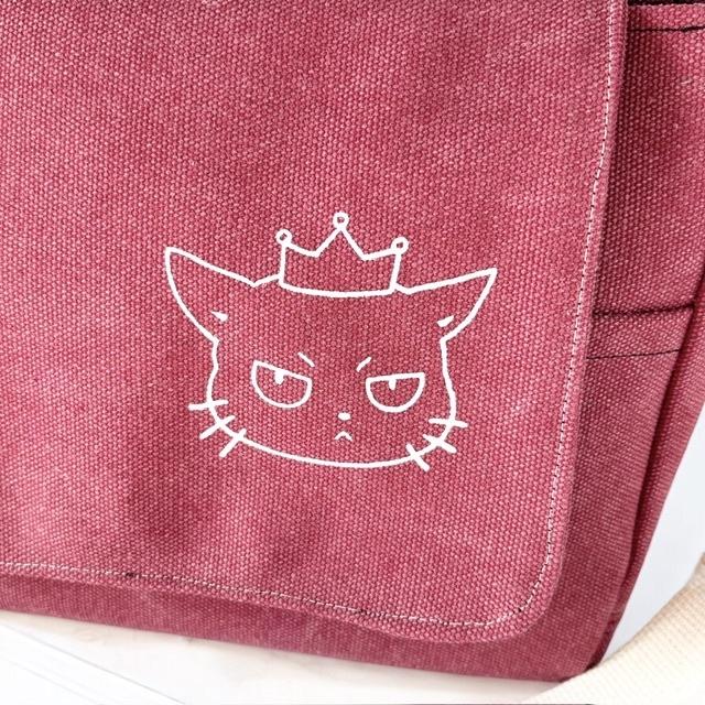 ワインレッド帆布の猫boxerフラップミニショルダーバッグ | 5枚目