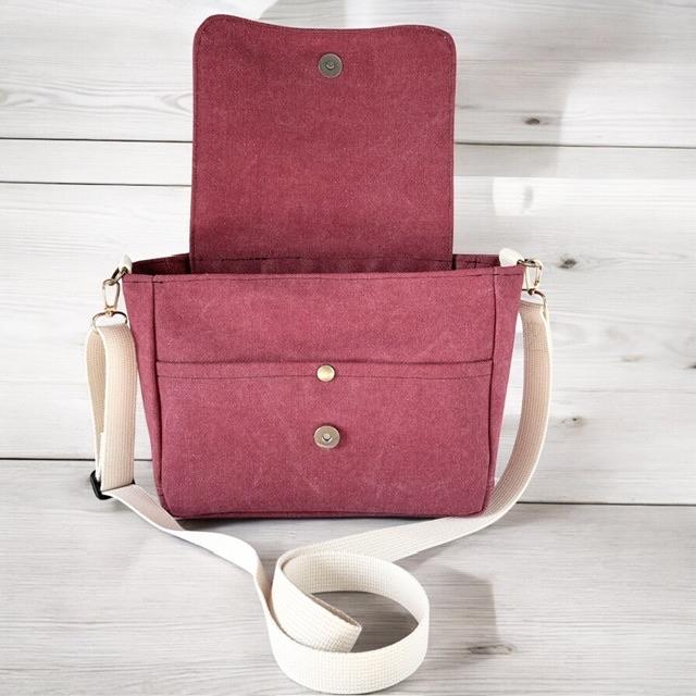 ワインレッド帆布の猫boxerフラップミニショルダーバッグ | 6枚目