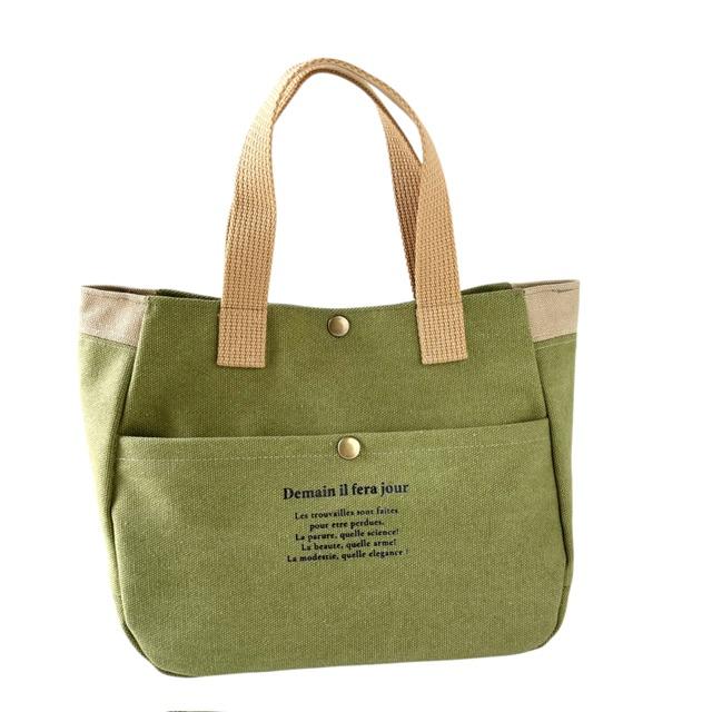 ライトグリーン＋ベージュ帆布の手提げトートバッグ | 3枚目