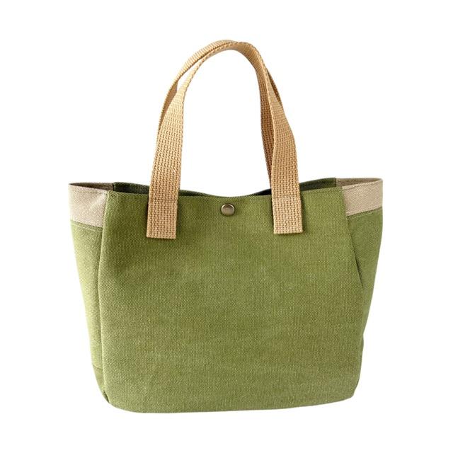 ライトグリーン＋ベージュ帆布の手提げトートバッグ | 5枚目