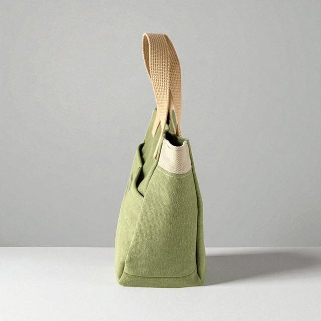ライトグリーン＋ベージュ帆布の手提げトートバッグ | 6枚目