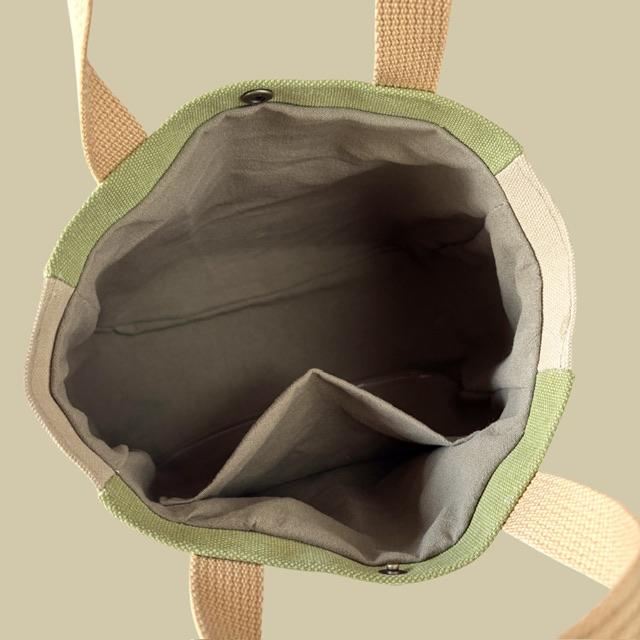 ライトグリーン＋ベージュ帆布の手提げトートバッグ | 8枚目