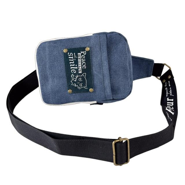 2色帆布の猫boxerミニボディバッグ(ブルー