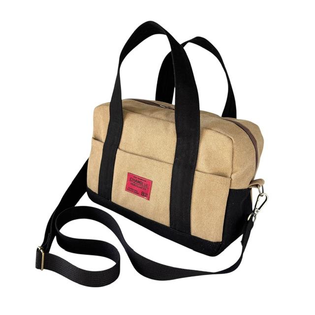 ココア＋黒帆布の横長スクエアボストンショルダーバッグ | 4枚目