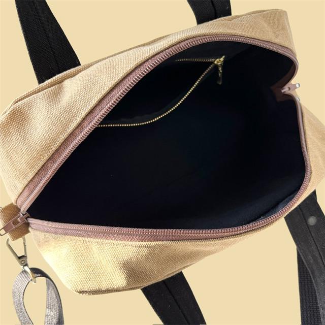 ココア＋黒帆布の横長スクエアボストンショルダーバッグ | 9枚目