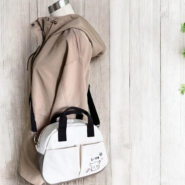 ブラウン＋生成り帆布の猫boxerボストンショルダーバッグ | 11枚目