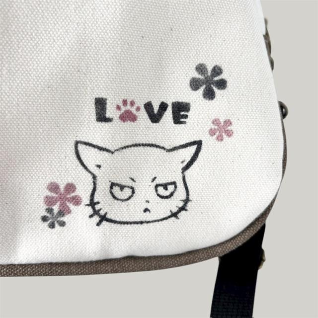 ブラウン＋生成り帆布の猫boxerボストンショルダーバッグ | 4枚目