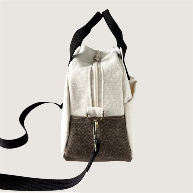 ブラウン＋生成り帆布の猫boxerボストンショルダーバッグ | 6枚目