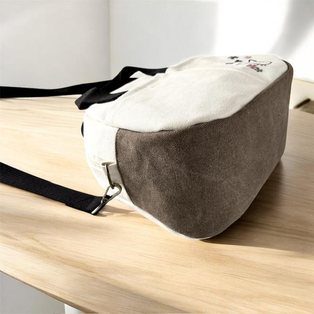 ブラウン＋生成り帆布の猫boxerボストンショルダーバッグ | 8枚目