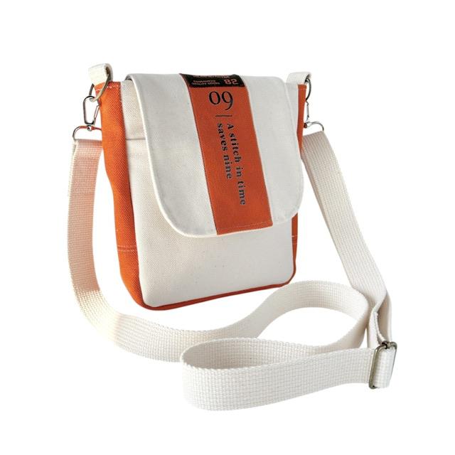 オレンジ＋生成り帆布のフラップポシェット | 7枚目