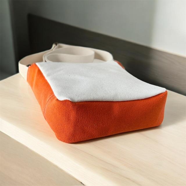 オレンジ＋生成り帆布のフラップポシェット | 9枚目