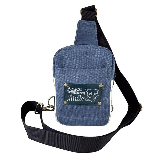 2色帆布の猫boxerミニボディバッグ(ブルー | 3枚目