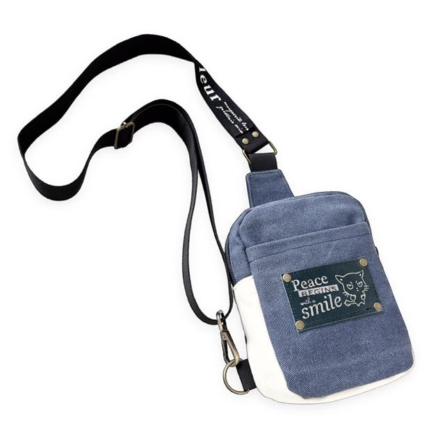 2色帆布の猫boxerミニボディバッグ(ブルー | 4枚目