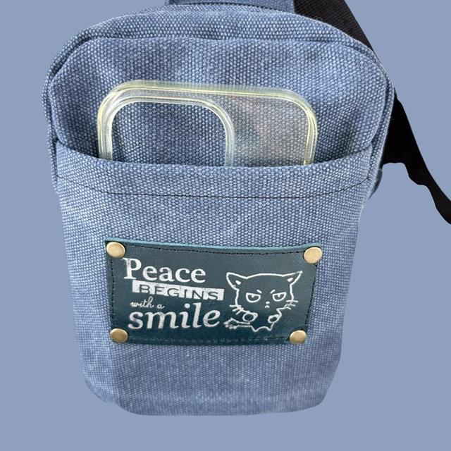 2色帆布の猫boxerミニボディバッグ(ブルー | 5枚目