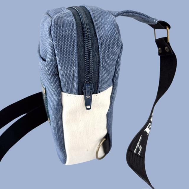 2色帆布の猫boxerミニボディバッグ(ブルー | 6枚目